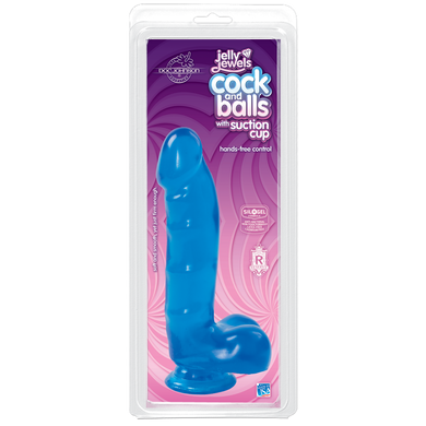 Фалоімітатор Doc Johnson Jelly Jewels Cock & Balls Blue, діаметр 3,6 см, антибактеріальний ПВХ SO2008 фото
