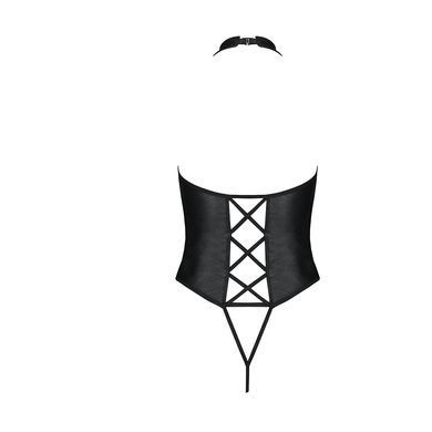 Боди из эко-кожи с имитацией шнуровки и открытым доступом Nancy Body black S/M - Passion SO5371 фото
