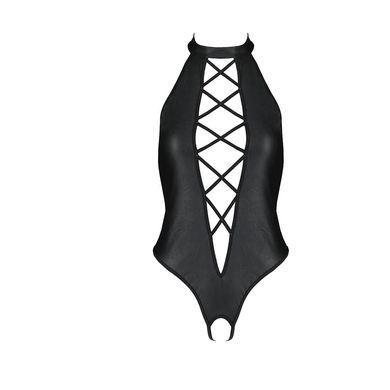 Боди из эко-кожи с имитацией шнуровки и открытым доступом Nancy Body black S/M - Passion SO5371 фото