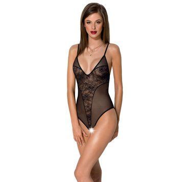 Боді з ажурним декором та відкритим кроком Passion URSULA BODY L/XL, black SO5829 фото
