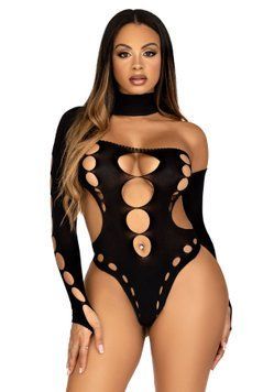 Безшовне боді на одне плече Leg Avenue Seamless thong back bodysuit, One Size, чорне SO9097 фото