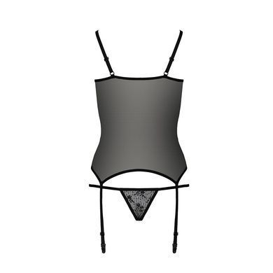 Корсет с пажами GRACIA CORSET black L/XL Passion, трусики, полупрозрачный EL15201 фото