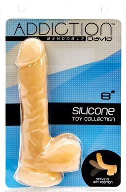 Фалоімітатор із пам&rsquo;яттю форми, на присосці ADDICTION &mdash; DAVID 8&Prime; Silicone Dong, віброкуля в подаруно SO5578 фото