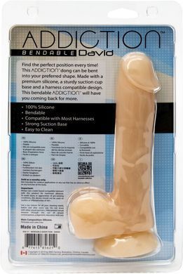 Фалоімітатор із пам&rsquo;яттю форми, на присосці ADDICTION &mdash; DAVID 8&Prime; Silicone Dong, віброкуля в подаруно SO5578 фото