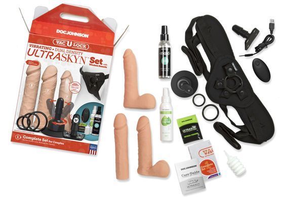 Набор для страпона Doc Johnson Vac-U-Lock VIBRATING Dual Density ULTRASKYN Set SO6916 фото