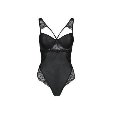 Боди из эко-кожи и кружева Loona Body black S/M - Passion SO5356 фото